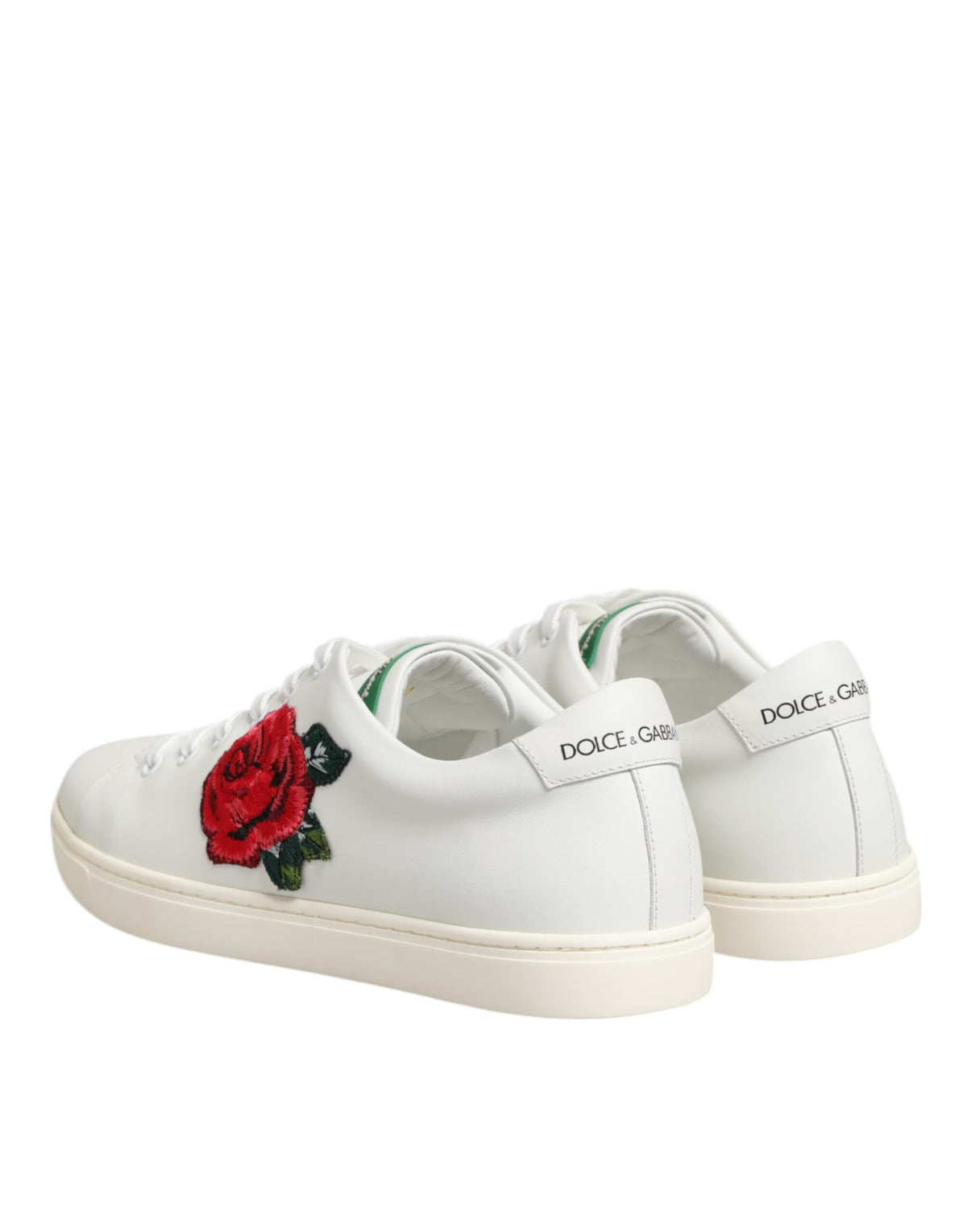 Dolce & Gabbana White Leather Rose Embroidery Low-TopShoes