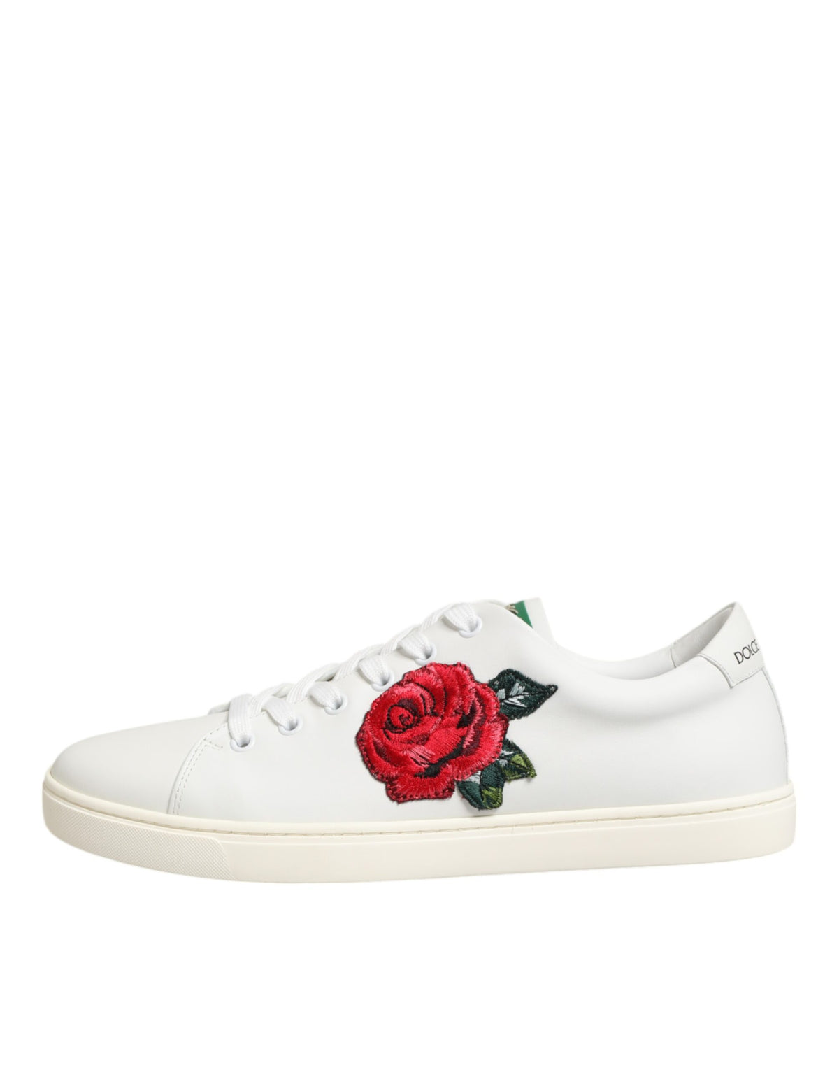 Dolce & Gabbana White Leather Rose Embroidery Low-TopShoes