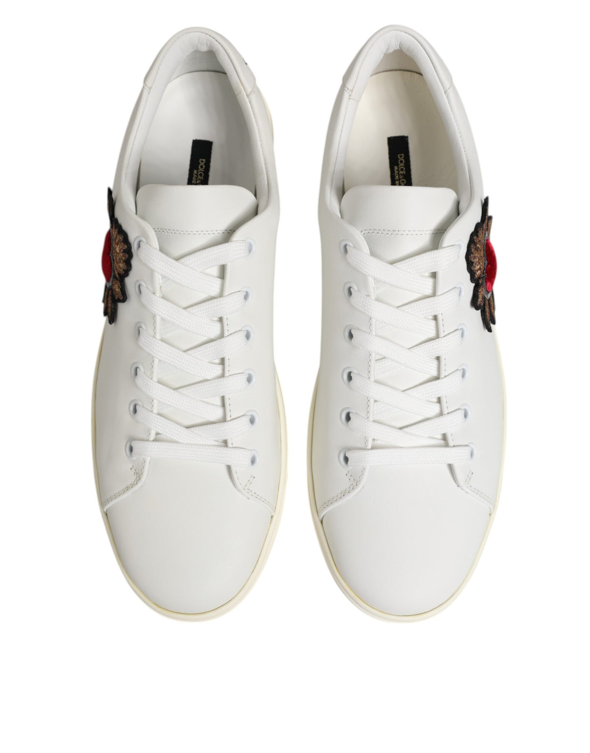 Dolce & Gabbana White Leather Sacre Heart Patch SneakersShoes