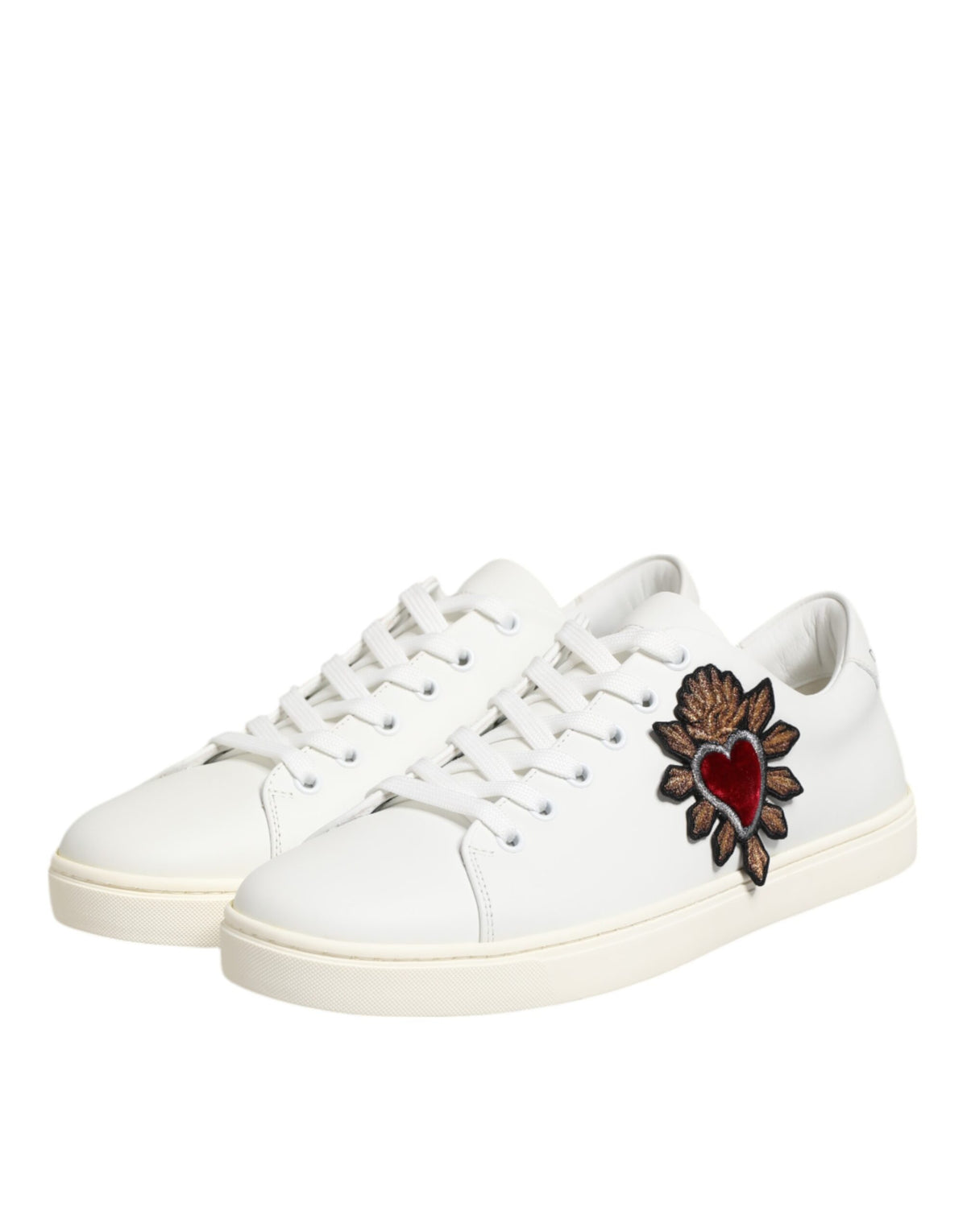 Dolce & Gabbana White Leather Sacre Heart Patch SneakersShoes