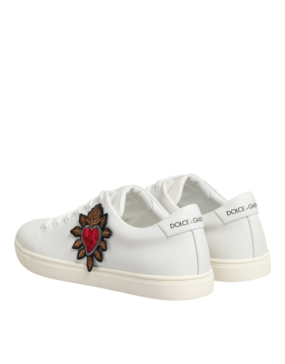 Dolce & Gabbana White Leather Sacre Heart Patch SneakersShoes