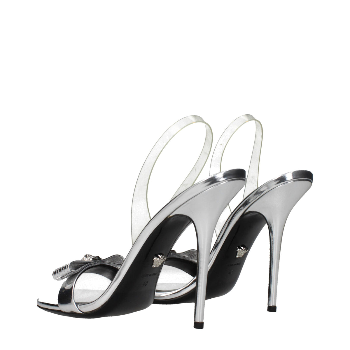 Versace Gray Leather Stiletto Heels Sandals