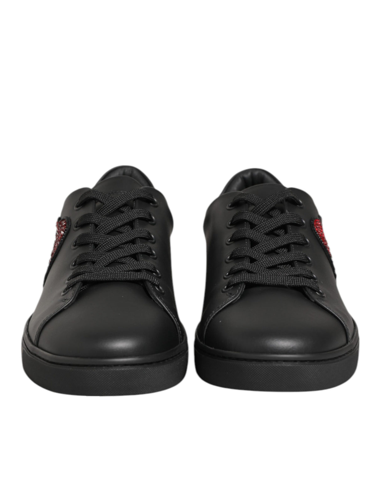 Dolce & Gabbana Black Leather Crystal Heart SneakersShoes
