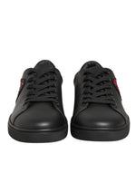 Dolce & Gabbana Black Leather Crystal Heart SneakersShoes
