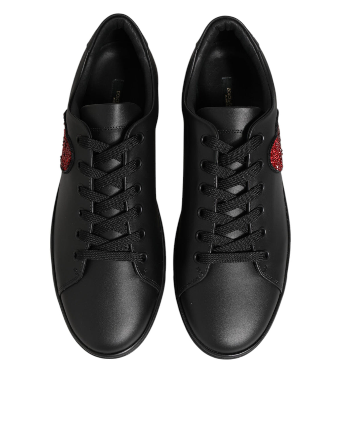 Dolce & Gabbana Black Leather Crystal Heart SneakersShoes