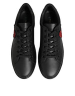 Dolce & Gabbana Black Leather Crystal Heart SneakersShoes