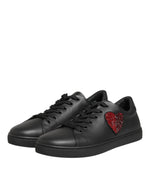 Dolce & Gabbana Black Leather Crystal Heart SneakersShoes