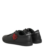 Dolce & Gabbana Black Leather Crystal Heart SneakersShoes