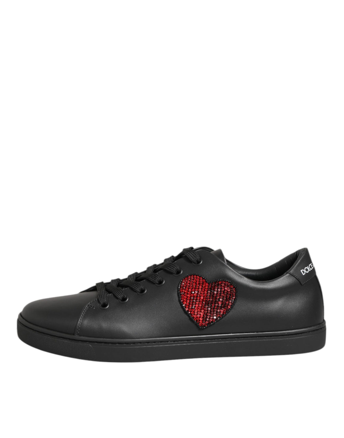 Dolce & Gabbana Black Leather Crystal Heart SneakersShoes