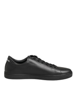 Dolce & Gabbana Black Leather Crystal Heart SneakersShoes