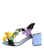 Dolce & Gabbana Multicolor Floral Appliqué Crystal Sandal Shoes