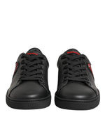 Dolce & Gabbana Black Leather Crystal Heart Low Top SneakersShoes