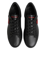 Dolce & Gabbana Black Leather Crystal Heart Low Top SneakersShoes