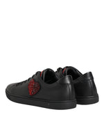Dolce & Gabbana Black Leather Crystal Heart Low Top SneakersShoes