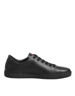 Dolce & Gabbana Black Leather Crystal Heart Low Top SneakersShoes