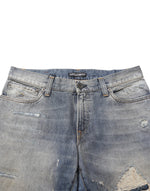 Dolce & Gabbana Blue Distressed Denim Slim Fit Pants Jeans