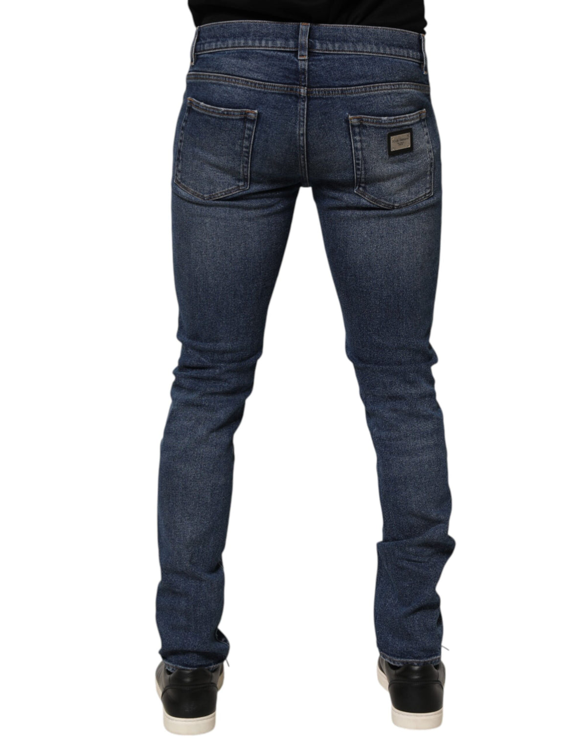 Dolce & Gabbana Blue Cotton Logo Plaque Skinny Men Denim Jeans