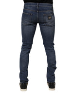 Dolce & Gabbana Blue Cotton Logo Plaque Skinny Men Denim Jeans