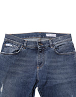 Dolce & Gabbana Blue Cotton Logo Plaque Skinny Men Denim Jeans