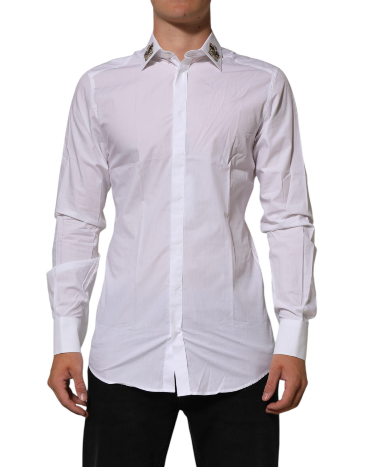 Dolce & Gabbana White Crown Collared GOLD Formal DressShirt