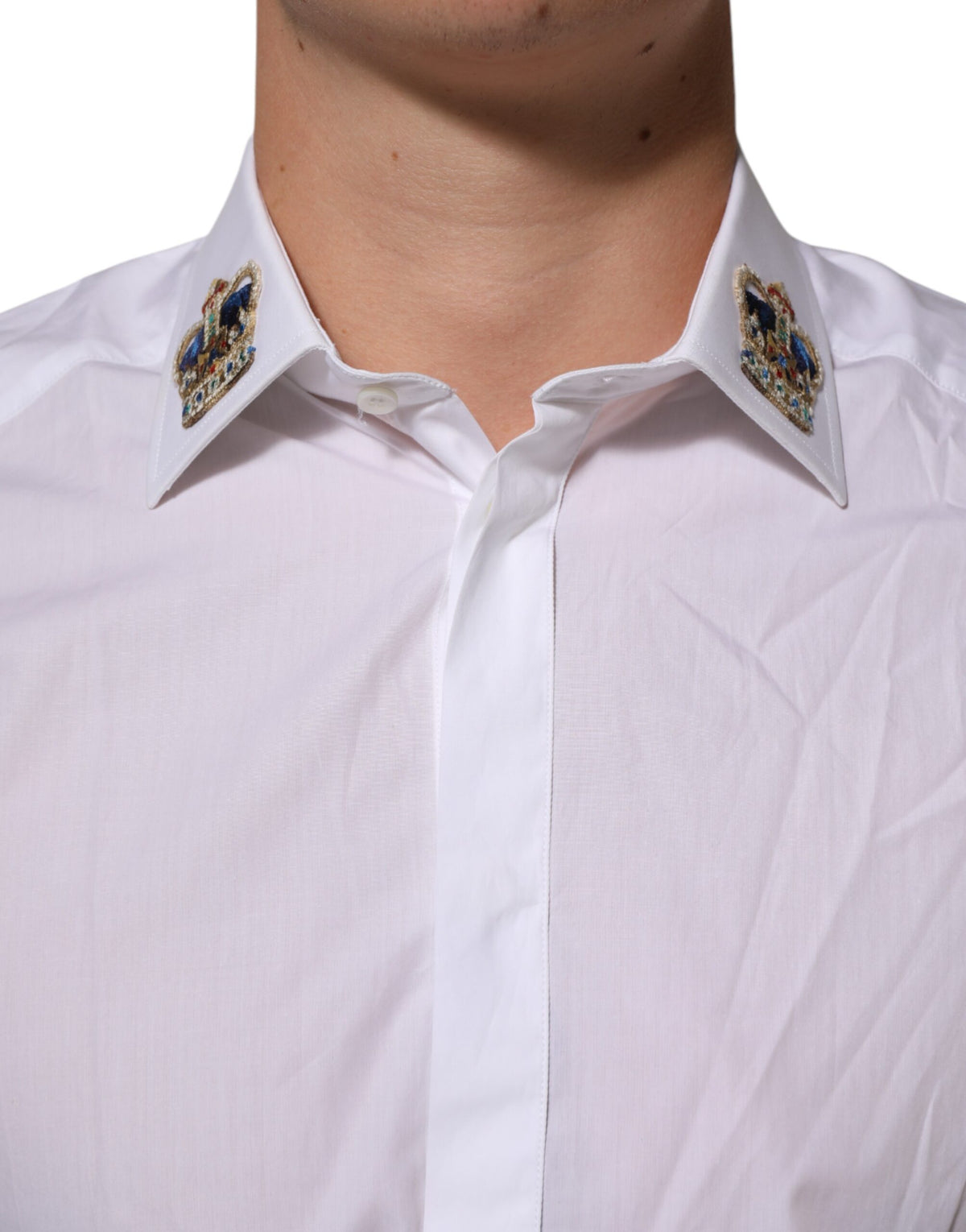 Dolce & Gabbana White Crown Collared GOLD Formal DressShirt