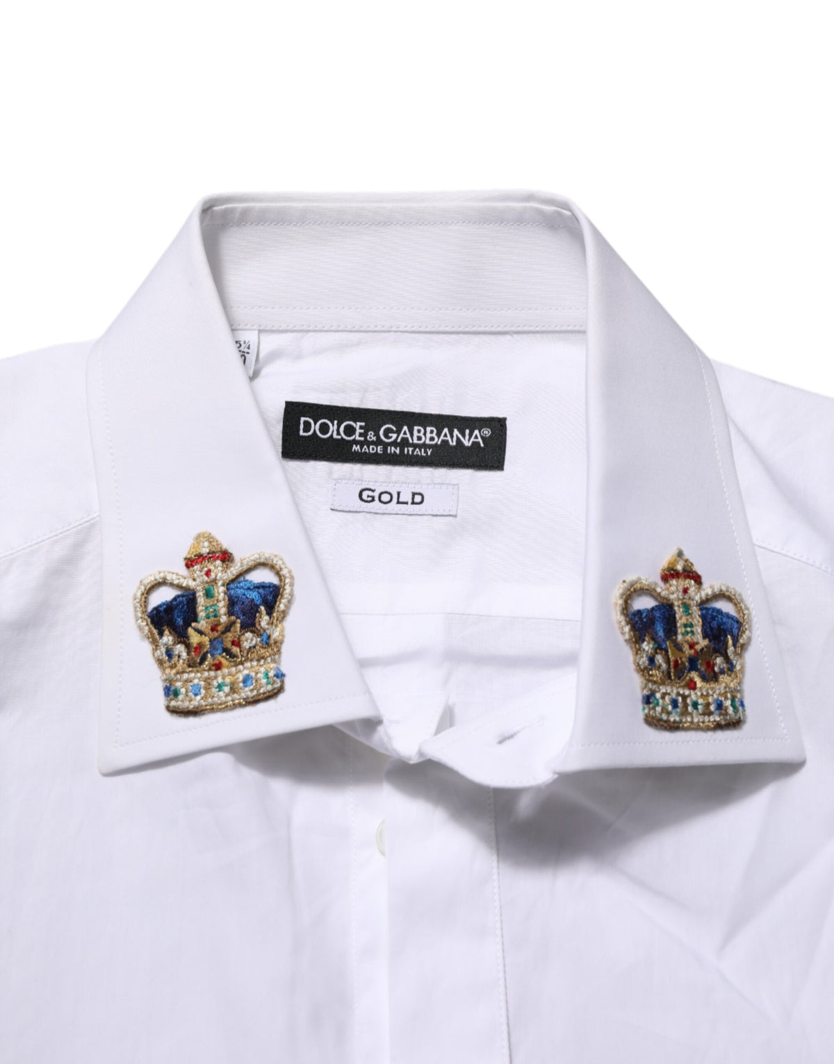 Dolce & Gabbana White Crown Collared GOLD Formal DressShirt