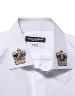 Dolce & Gabbana White Crown Collared GOLD Formal DressShirt