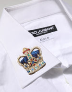Dolce & Gabbana White Crown Collared GOLD Formal DressShirt