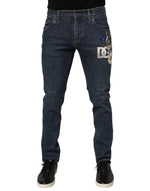 Dolce & Gabbana Blue Rabbit Embroidery Slim Men Denim Jeans