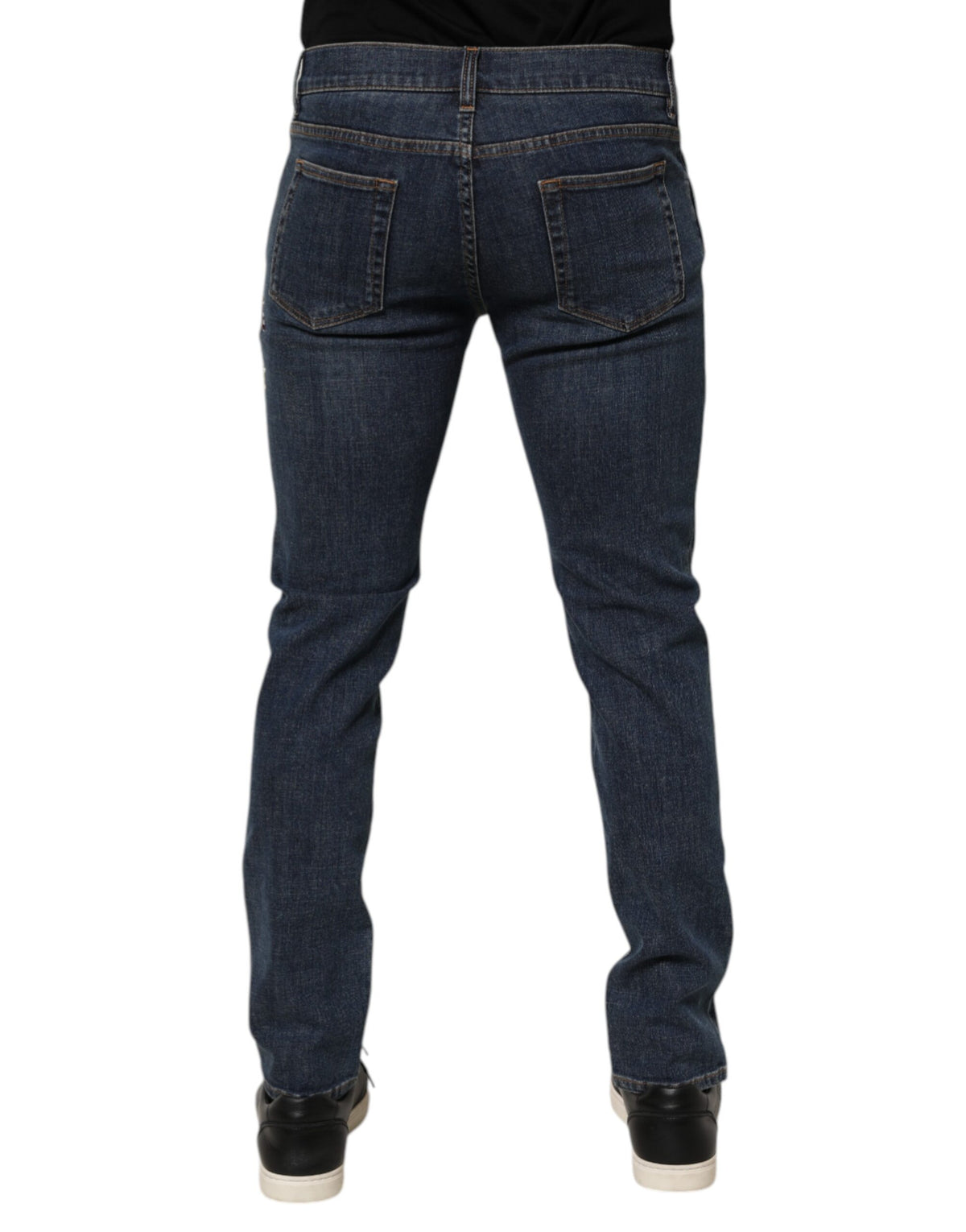 Dolce & Gabbana Blue Rabbit Embroidery Slim Men Denim Jeans