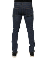 Dolce & Gabbana Blue Rabbit Embroidery Slim Men Denim Jeans