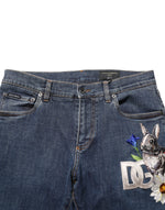 Dolce & Gabbana Blue Rabbit Embroidery Slim Men Denim Jeans