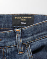 Dolce & Gabbana Blue Rabbit Embroidery Slim Men Denim Jeans